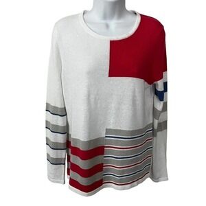 EDINBURGH Knitwear S Pullover Sweater Linen Cotton Color Block Stripe NEW $185